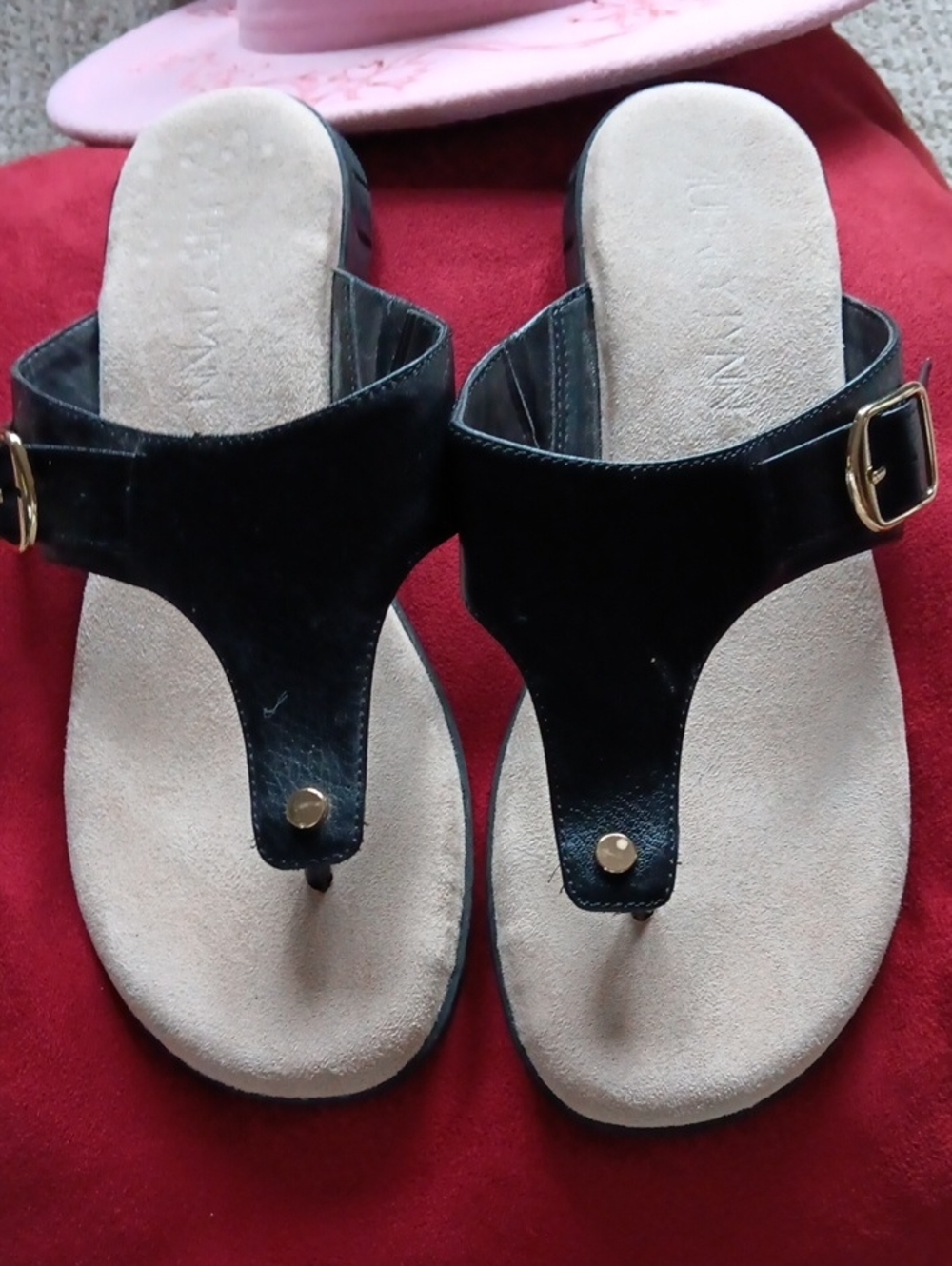Black Women’s Thong Sandals with Gold Buckle
